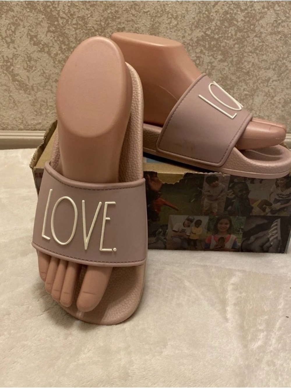 Rae Dunn Dusty Rose "LOVE" Slide Sandals